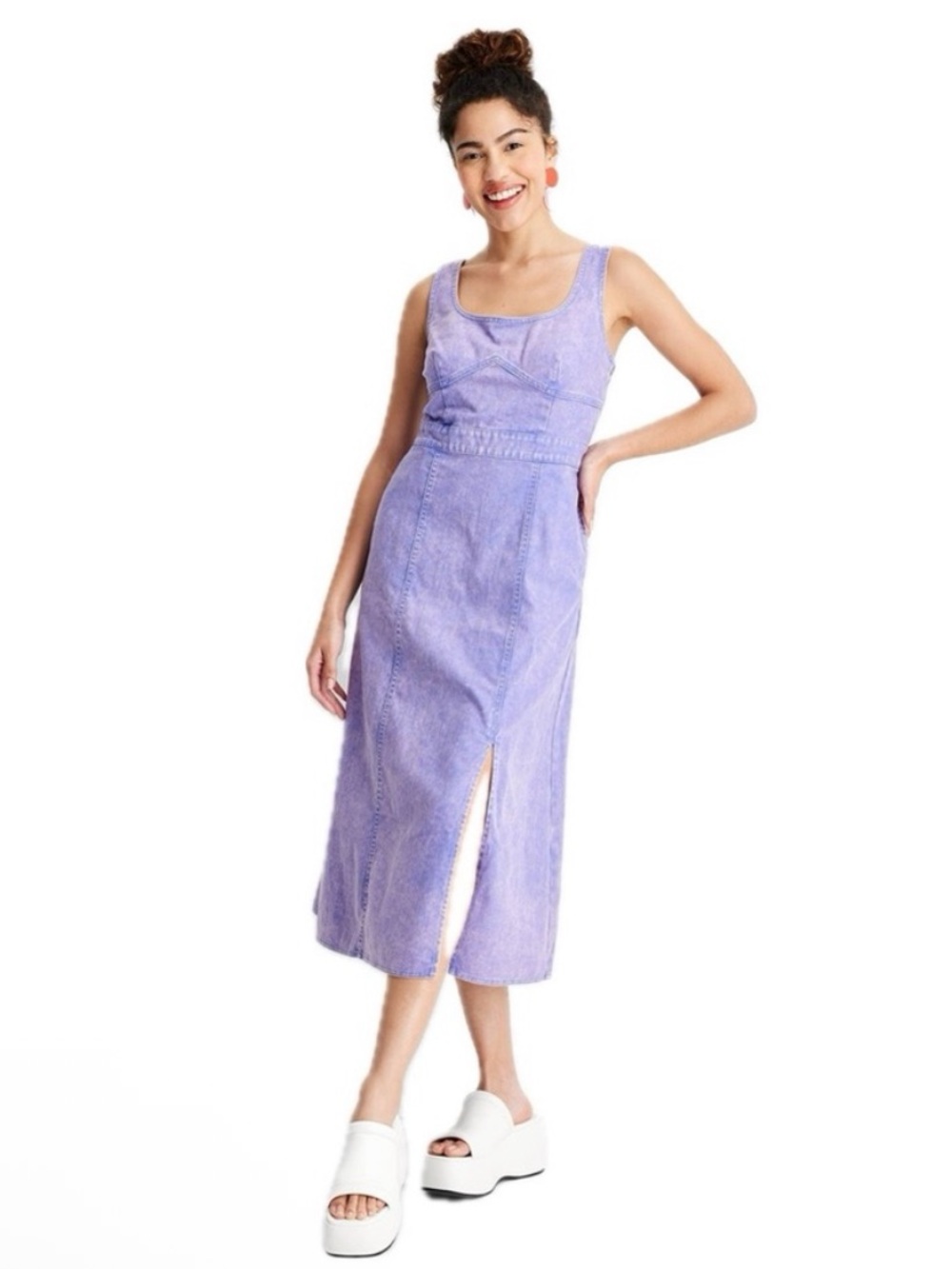 Future Collective | Corset Denim Dress Lavender Purple Cotton Sleeveless Size 6